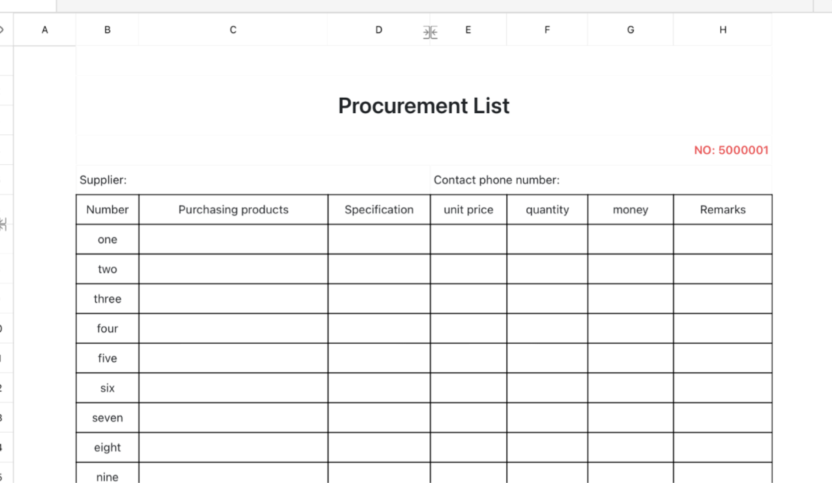 Purchase list 6